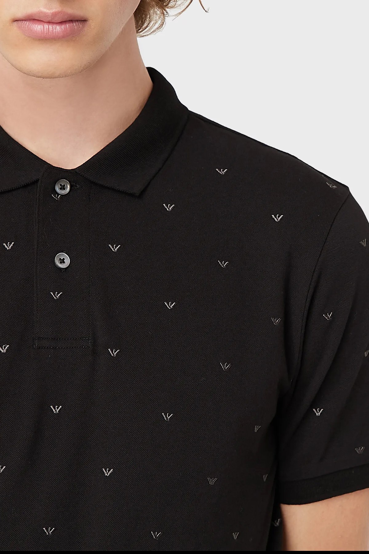 Emporio Armani Logo Baskılı Pamuklu Düğmeli T Shirt Erkek Polo 6K1F69 1JPTZ 0025 SİYAH