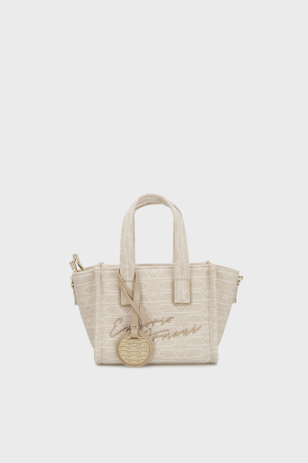 Emporio Armani Tamamı Logolu Çıkarılabilir Askılı Kanvas Bayan Çanta EW000371 AF12993 F1073 KREM - 1
