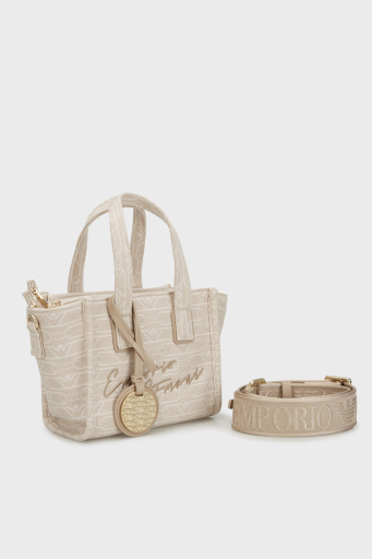 Emporio Armani Tamamı Logolu Çıkarılabilir Askılı Kanvas Bayan Çanta EW000371 AF12993 F1073 KREM - 7