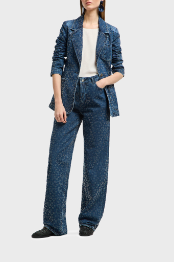 Emporio Armani Taşlı Regular Fit Yüksek Bel Geniş Paça Jeans Bayan Kot Pantolon EW001119 AF13298 MB001 LACİVERT - 2