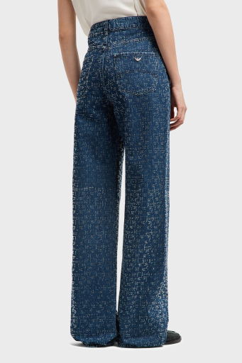 Emporio Armani Taşlı Regular Fit Yüksek Bel Geniş Paça Jeans Bayan Kot Pantolon EW001119 AF13298 MB001 LACİVERT - 3