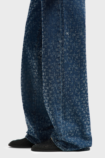 Emporio Armani Taşlı Regular Fit Yüksek Bel Geniş Paça Jeans Bayan Kot Pantolon EW001119 AF13298 MB001 LACİVERT - 4