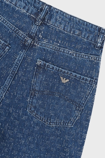 Emporio Armani Taşlı Regular Fit Yüksek Bel Geniş Paça Jeans Bayan Kot Pantolon EW001119 AF13298 MB001 LACİVERT - 5