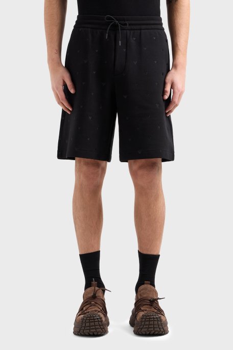 Emporio Armani Tümü Logolu Regular Fit Bermuda Erkek Short EM001403 AF10013 FC185 SİYAH - 1