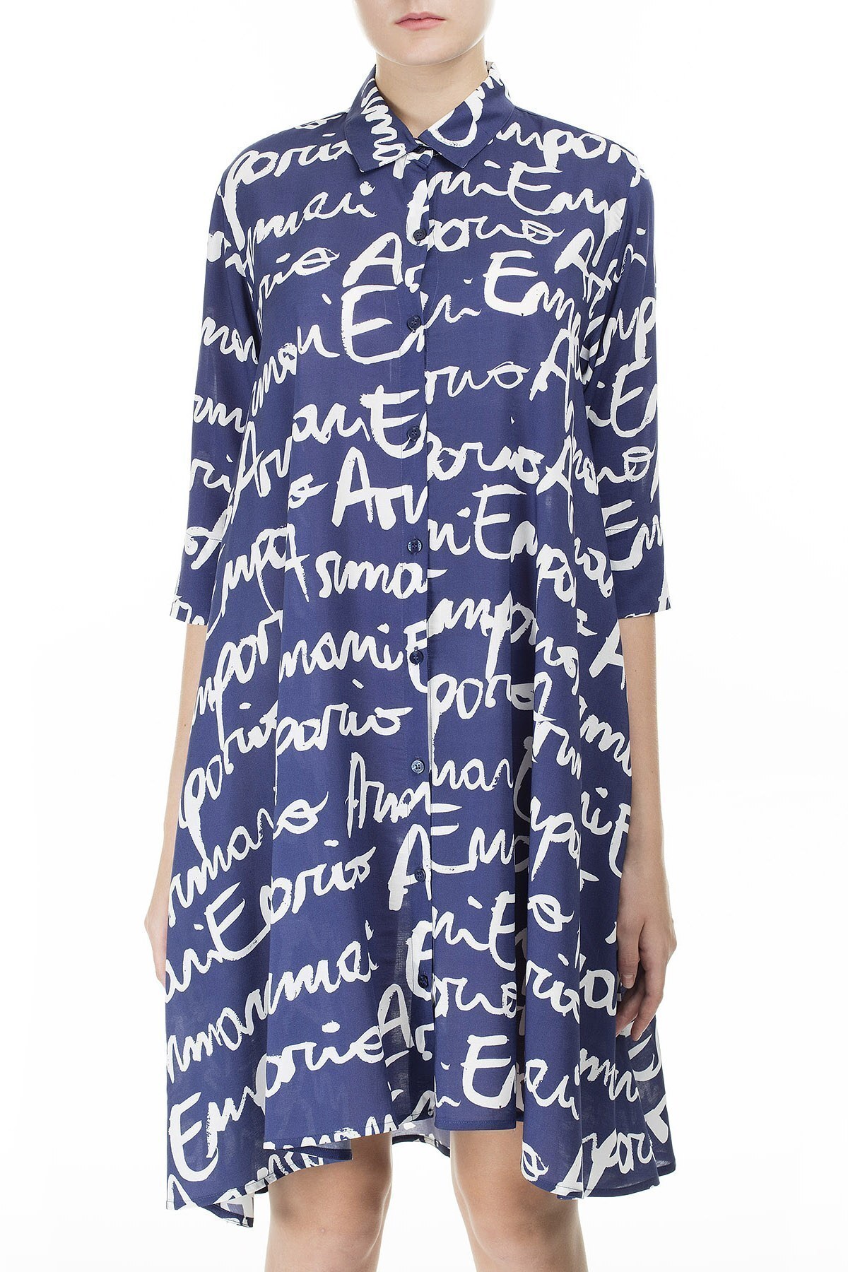 Emporio Armani Yazılı Gömlek Yaka Mini Kadın Elbise 262577 0P343 19934 LACİVERT