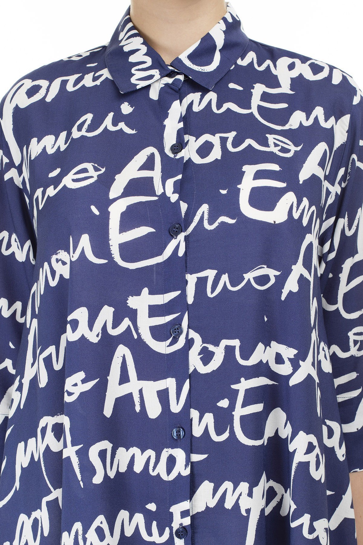 Emporio Armani Yazılı Gömlek Yaka Mini Kadın Elbise 262577 0P343 19934 LACİVERT