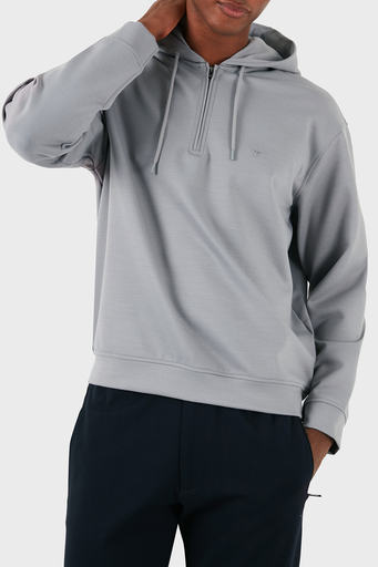 Emporio Armani Yünlü Logolu Regular Fit Yarım Fermuarlı Kapüşonlu Erkek Sweat 6D1MC9 1JHQZ 06K3 GRİ - 1