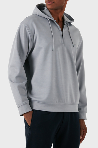 Emporio Armani Yünlü Logolu Regular Fit Yarım Fermuarlı Kapüşonlu Erkek Sweat 6D1MC9 1JHQZ 06K3 GRİ - 4