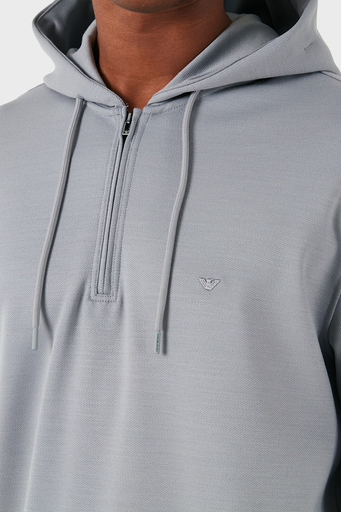 Emporio Armani Yünlü Logolu Regular Fit Yarım Fermuarlı Kapüşonlu Erkek Sweat 6D1MC9 1JHQZ 06K3 GRİ - 5