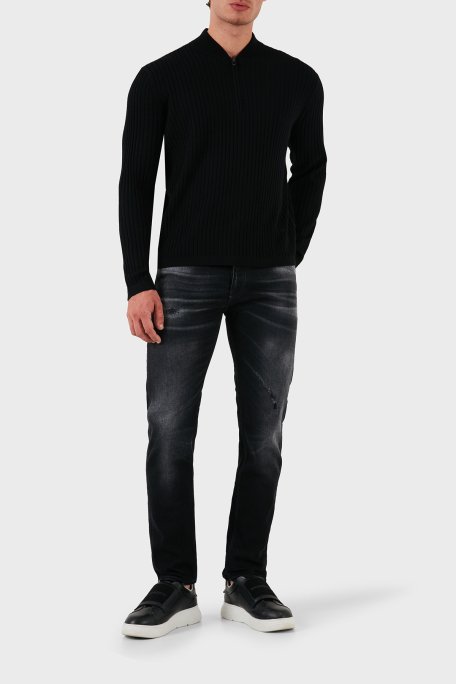 Emporio Armani Yünlü Regular Fit Yarım Fermuarlı Kolej Yaka Erkek Kazak 6D1MXP 1MKDZ 0999 SİYAH - 2