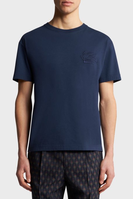 Etro % 100 Pamuk Regular Fit Bisiklet Yaka Logolu Erkek T Shirt MRMA0007 AR233 B0065 LACİVERT - 1