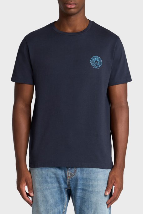 Etro % 100 Pamuk Regular Fit Logo Baskılı Erkek T Shirt MRMA0002 AK604 B3681 LACİVERT - 1