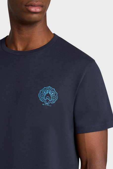 Etro % 100 Pamuk Regular Fit Logo Baskılı Erkek T Shirt MRMA0002 AK604 B3681 LACİVERT - 2