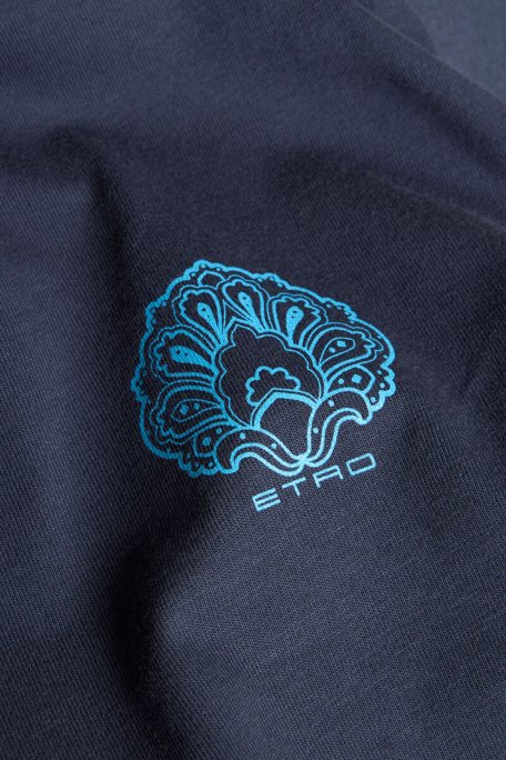 Etro % 100 Pamuk Regular Fit Logo Baskılı Erkek T Shirt MRMA0002 AK604 B3681 LACİVERT - 4