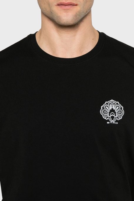 Etro % 100 Pamuk Regular Fit Logo Baskılı Erkek T Shirt MRMA0002 AK604 N0000 SİYAH - 2