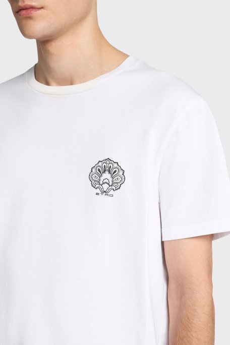 Etro % 100 Pamuk Regular Fit Logo Baskılı Erkek T Shirt MRMA0002 AK604 W0800 BEYAZ - 2