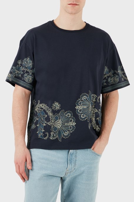 Etro % 100 Pamuk Regular Fit Bisiklet Yaka Logolu Erkek T