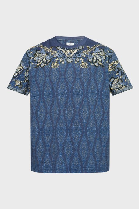 Etro Paisley Çiçekli % 100 Pamuk Regular Fit Bisiklet Yaka Erkek T Shirt MRMA0002 AK597 X0883 LACİVERT - 5