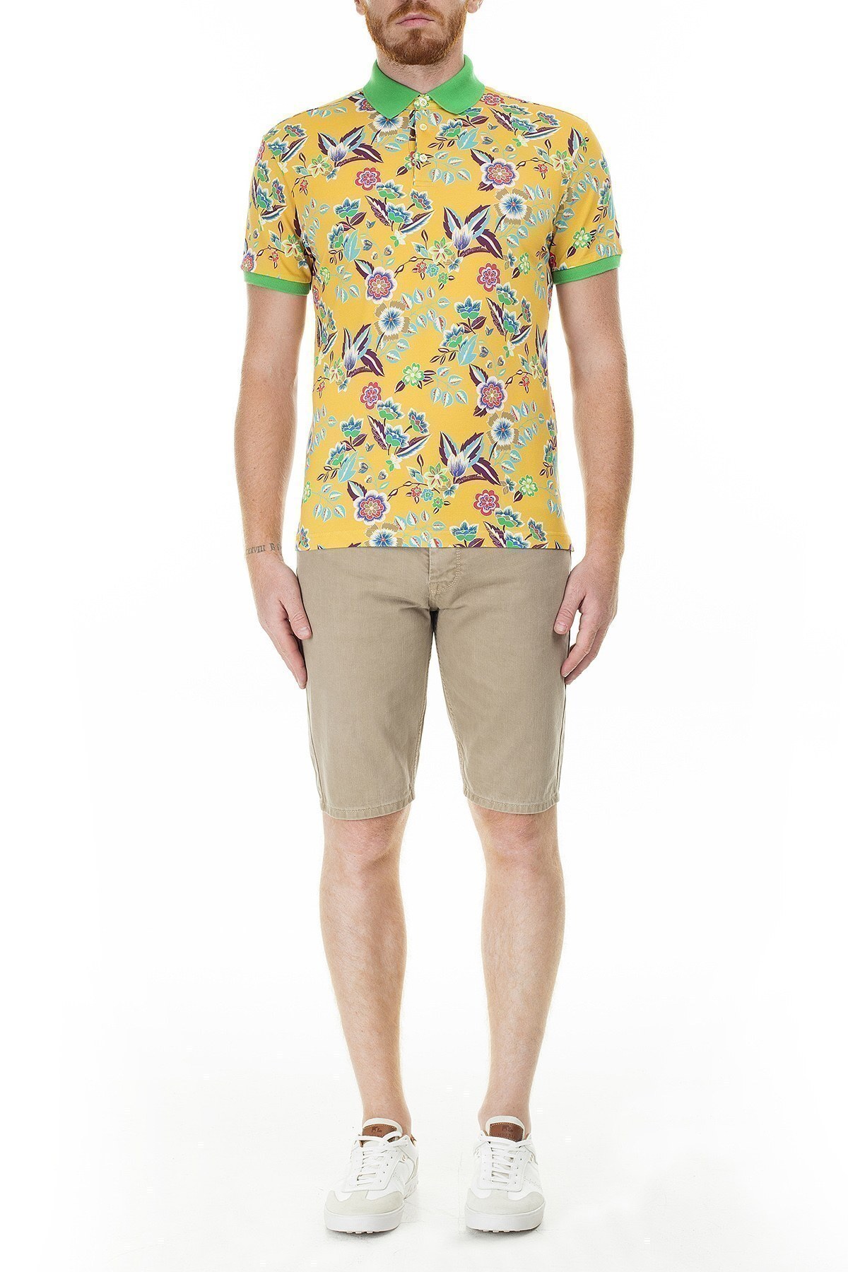 Etro Regular Fit Çiçek Desenli Düğmeli T Shirt Erkek Polo 1Y800 4059 700 SARI