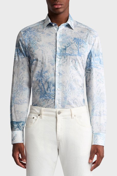 Etro Safari Desenli % 100 Pamuk Regular Fit Erkek Gömlek MRIB000199 SA5F4 X0883 MAVİ-BEYAZ - 1