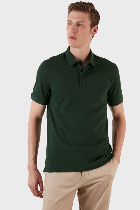 Exxe Pamuklu Regular Fit Düğme ve Fermuarlı T Shirt Erkek Polo EX601 YEŞİL - 2