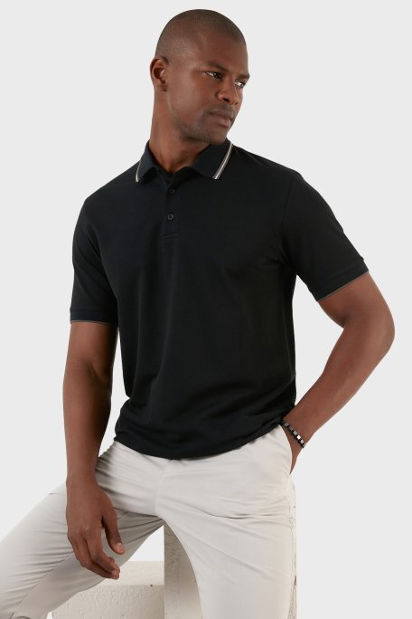 Exxe Pamuklu Regular Fit Düğmeli T Shirt Erkek Polo EX661 SİYAH - 1