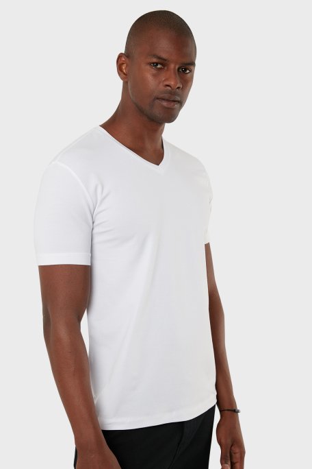 Exxe Pamuklu Regular Fit V Yaka Basic Erkek T Shirt EXXEMODJ000V BEYAZ - 1