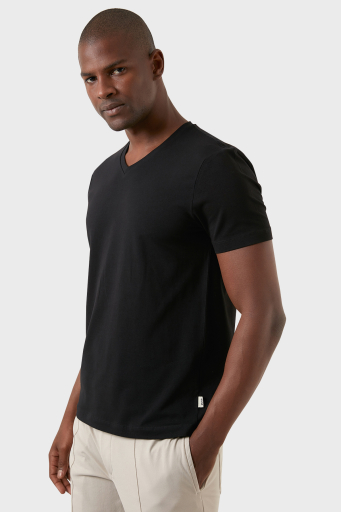 Exxe Pamuklu Regular Fit V Yaka Basic Erkek T Shirt EXXEMODJ000V SİYAH - 6