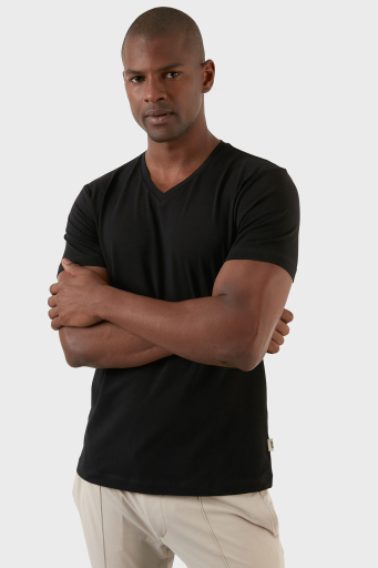 Exxe Pamuklu Regular Fit V Yaka Basic Erkek T Shirt EXXEMODJ000V SİYAH - 7