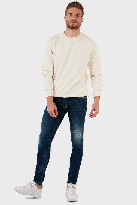 Exxe Pamuklu Yırtık Detaylı Normal Bel Skinny Fit Jeans Erkek Kot Pantolon 629DSK003 MAVİ - 1