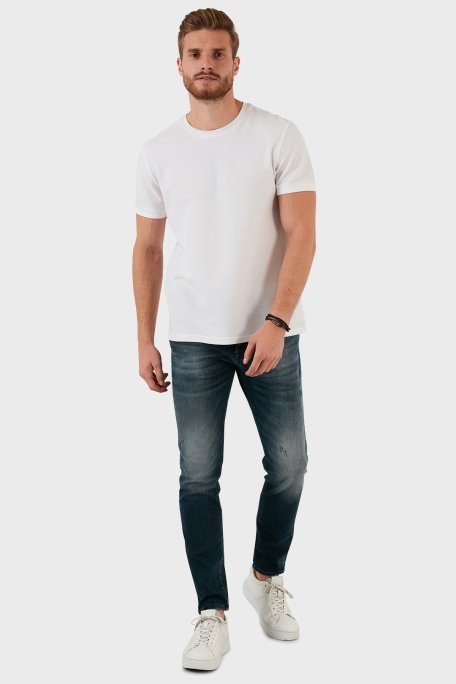 Exxe Pamuklu Yırtık Detaylı Normal Bel Slim Fit Jeans Erkek Kot Pantolon 629DSK004 LACİVERT - 1