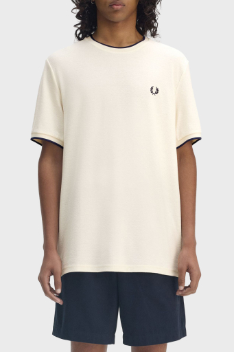 Fred Perry % 100 Pamuk Regular Fit Şerit Detaylı Bisiklet Yaka Erkek T Shirt M8585 560 EKRU - 1