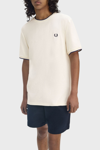 Fred Perry % 100 Pamuk Regular Fit Şerit Detaylı Bisiklet Yaka Erkek T Shirt M8585 560 EKRU - 2