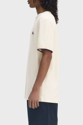 Fred Perry % 100 Pamuk Regular Fit Şerit Detaylı Bisiklet Yaka Erkek T Shirt M8585 560 EKRU - 3