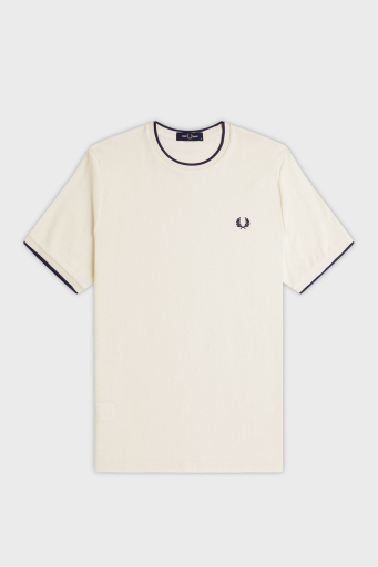 Fred Perry % 100 Pamuk Regular Fit Şerit Detaylı Bisiklet Yaka Erkek T Shirt M8585 560 EKRU - 6