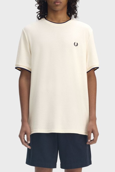 Fred Perry % 100 Pamuk Regular Fit Şerit Detaylı Bisiklet Yaka Erkek T Shirt M8585 560 EKRU - 1