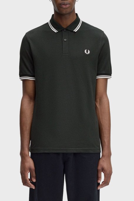 Fred Perry % 100 Pamuk Regular Fit Şerit Detaylı Düğmeli Erkek Polo Yaka T Shirt M3600 T50 KOYU YEŞİL - 1