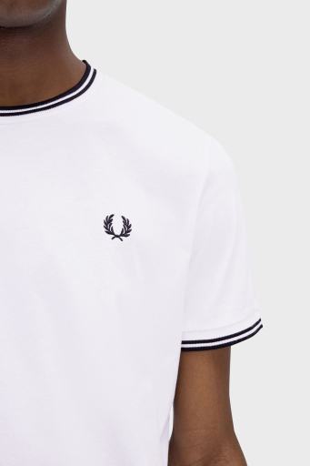 Fred Perry % 100 Pamuk Regular Fit Şerit Detaylı Sıfır Yaka Erkek T Shirt M1588 100 BEYAZ - 3