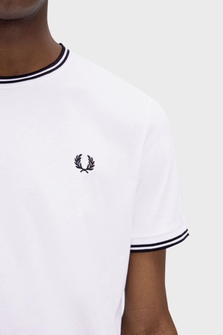 Fred Perry % 100 Pamuk Regular Fit Şerit Detaylı Sıfır Yaka Erkek T Shirt M1588 100 BEYAZ - 2