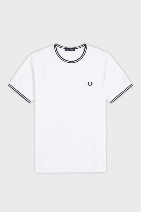 Fred Perry % 100 Pamuk Regular Fit Şerit Detaylı Sıfır Yaka Erkek T Shirt M1588 100 BEYAZ - 4