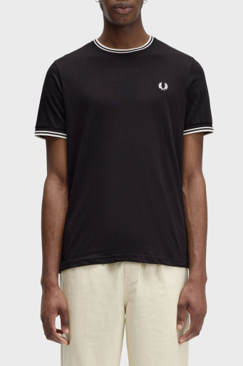 Fred Perry % 100 Pamuk Regular Fit Şerit Detaylı Sıfır Yaka Erkek T Shirt M1588 102 SİYAH - 1