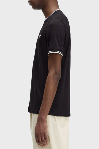 Fred Perry % 100 Pamuk Regular Fit Şerit Detaylı Sıfır Yaka Erkek T Shirt M1588 102 SİYAH - 2