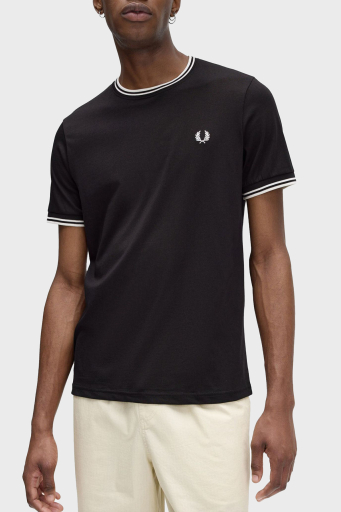 Fred Perry % 100 Pamuk Regular Fit Şerit Detaylı Sıfır Yaka Erkek T Shirt M1588 102 SİYAH - 3