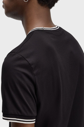 Fred Perry % 100 Pamuk Regular Fit Şerit Detaylı Sıfır Yaka Erkek T Shirt M1588 102 SİYAH - 4