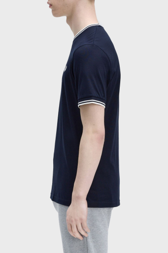 Fred Perry % 100 Pamuk Regular Fit Şerit Detaylı Sıfır Yaka Erkek T Shirt M1588 795 LACİVERT - 17