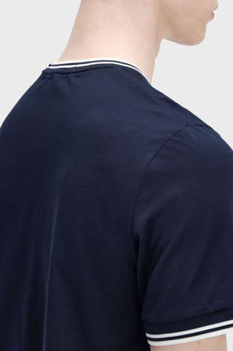 Fred Perry % 100 Pamuk Regular Fit Şerit Detaylı Sıfır Yaka Erkek T Shirt M1588 795 LACİVERT - 19