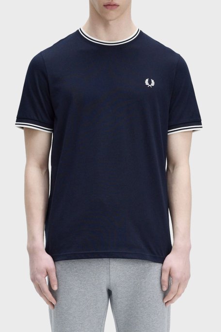 Fred Perry % 100 Pamuk Regular Fit Şerit Detaylı Sıfır Yaka Erkek T Shirt M1588 795 LACİVERT - 1