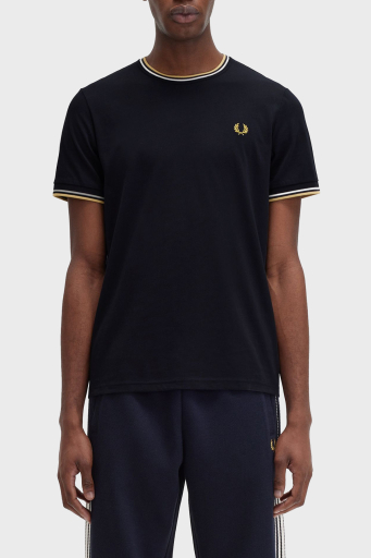 Fred Perry % 100 Pamuk Regular Fit Şerit Detaylı Sıfır Yaka Erkek T Shirt M1588 W53 LACİVERT - 1