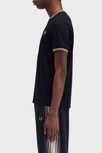 Fred Perry % 100 Pamuk Regular Fit Şerit Detaylı Sıfır Yaka Erkek T Shirt M1588 W53 LACİVERT - 2