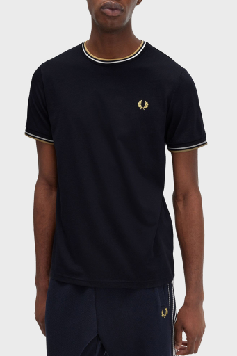 Fred Perry % 100 Pamuk Regular Fit Şerit Detaylı Sıfır Yaka Erkek T Shirt M1588 W53 LACİVERT - 3